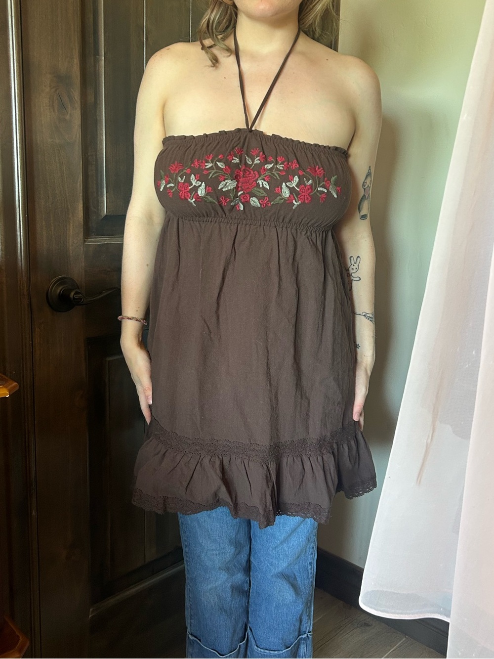 wild fable small brown tie dress with floral print